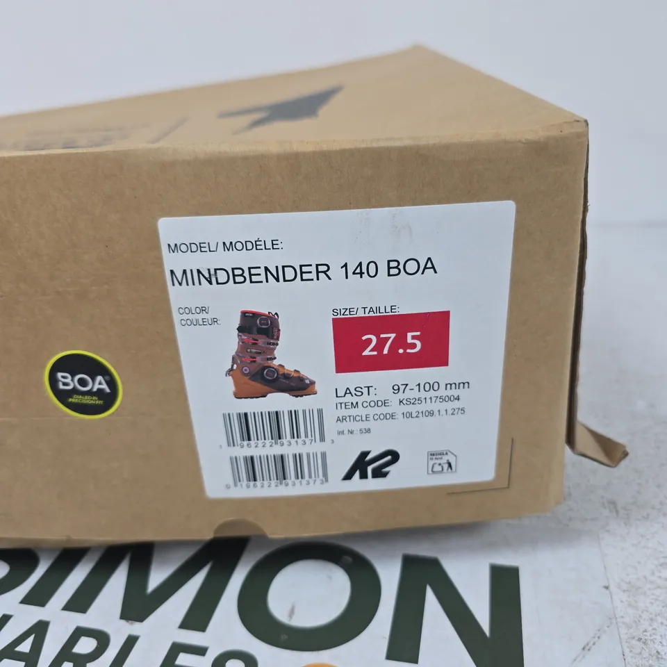 K2 MINDBENDER 140 BOA SKI BOOTS – SIZE 27.5 MONDOPOINT (PAIR)