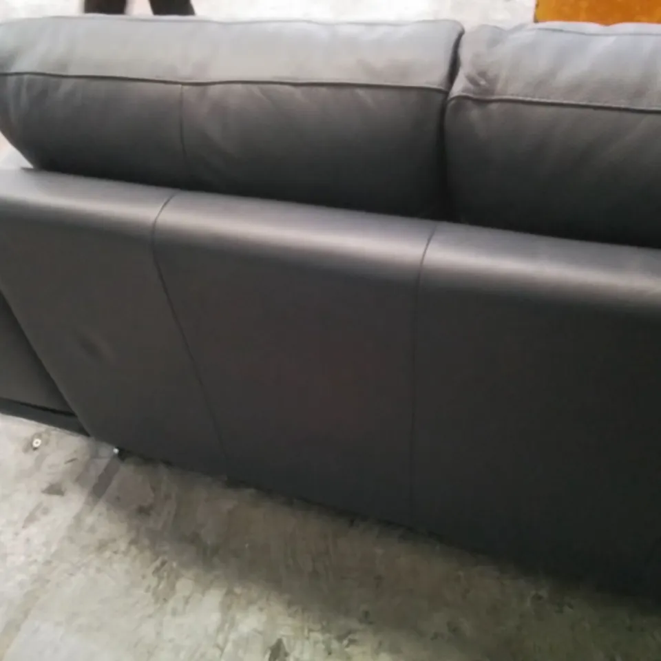 QUALITY DESIGNER LEATHER 3 SEATER CONTEMPORARY SOFA IN NAVY WITH CHROME FEET