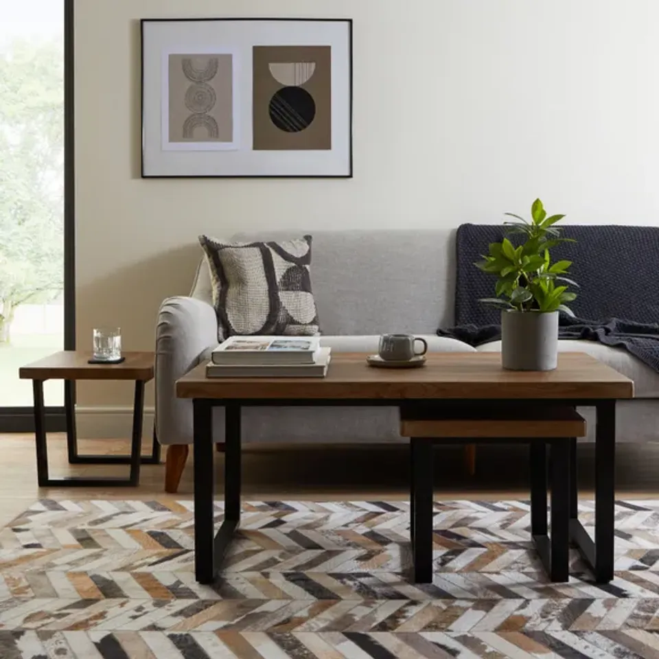 BOXED FREDDIE COFFEE NEST OF TABLES - RUSTIC WOOD EFFECT