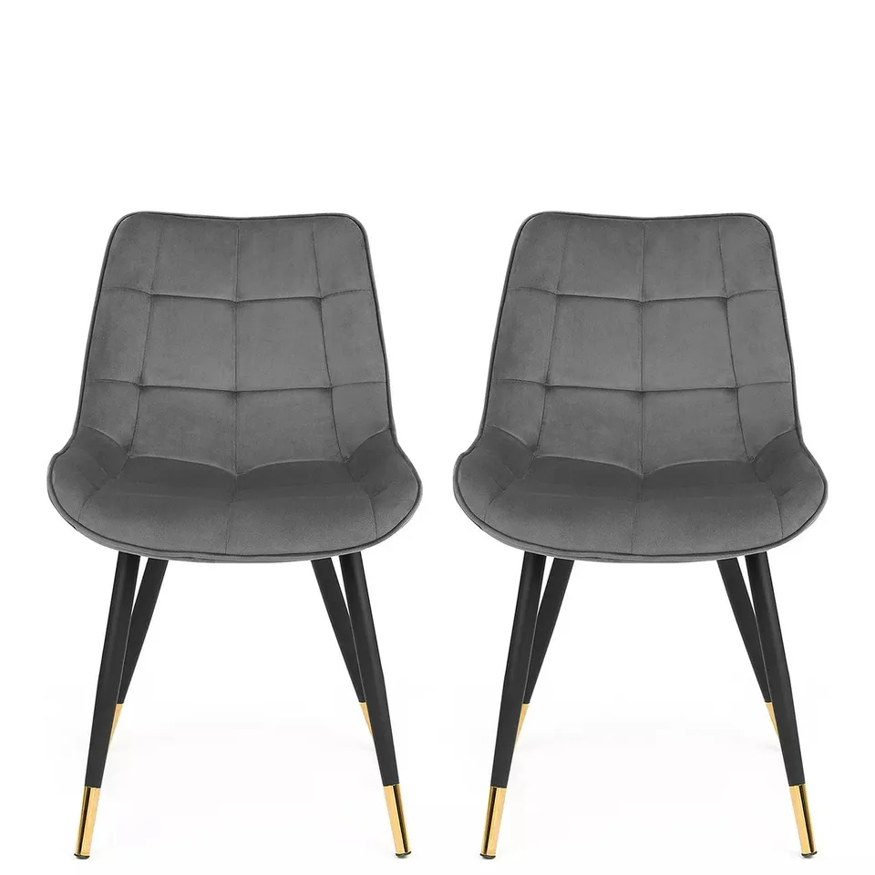 BOXED JULIAN BOWEN HADID SET OF 2 DINING CHAIRS IN GREY VELVET - COLLECTION ONLY