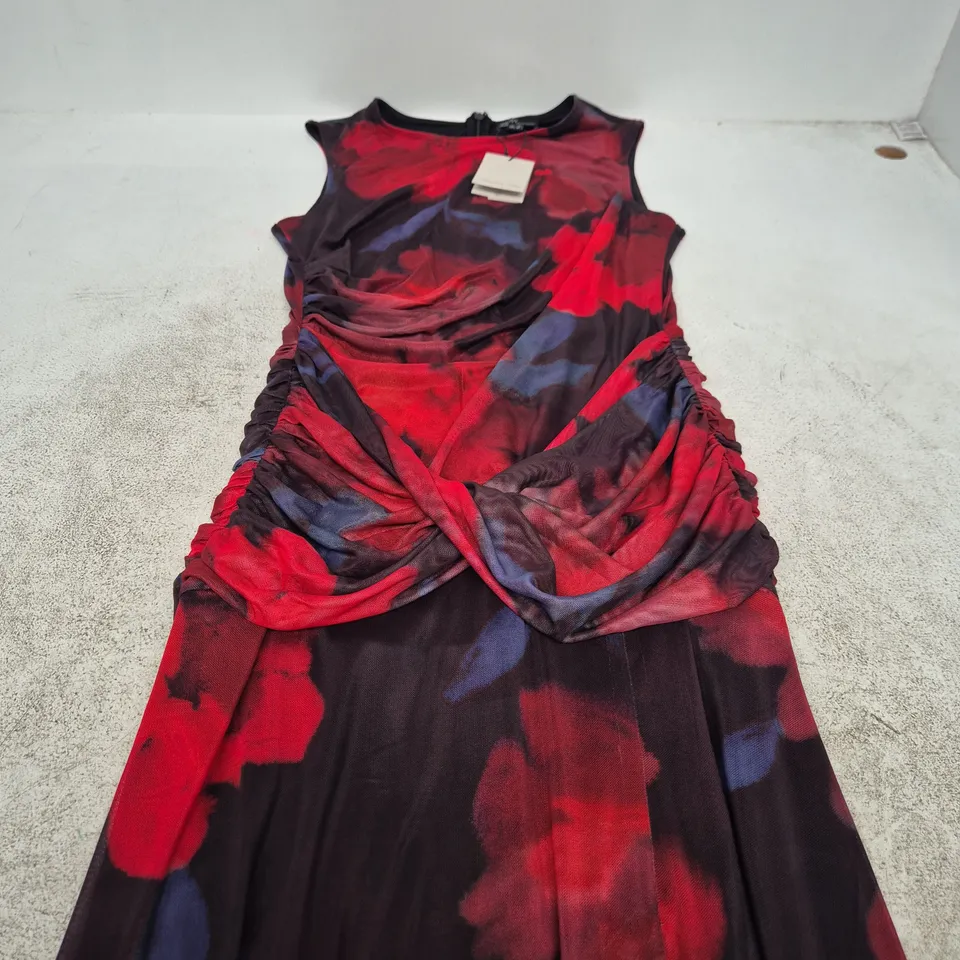 NOBODYS CHILD SLEEVELESS MIDI DRESS – RED/BLACK PRINT, UK 12