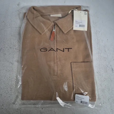 GANT HALF-ZIP KNIT IN BROWN, SIZE L