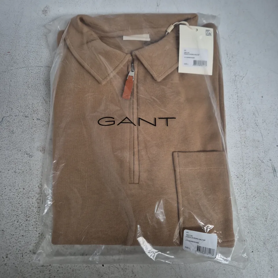 GANT HALF-ZIP KNIT IN BROWN, SIZE L