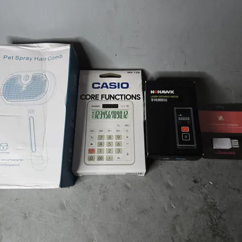 APPROXIMATELY 5 ASSORTED ITEMS TO INCLUDE -  CASIO X-128-WE , PET SPRAY HAIR COMB , MOHAWK LASER  DISTANCE METER ETC