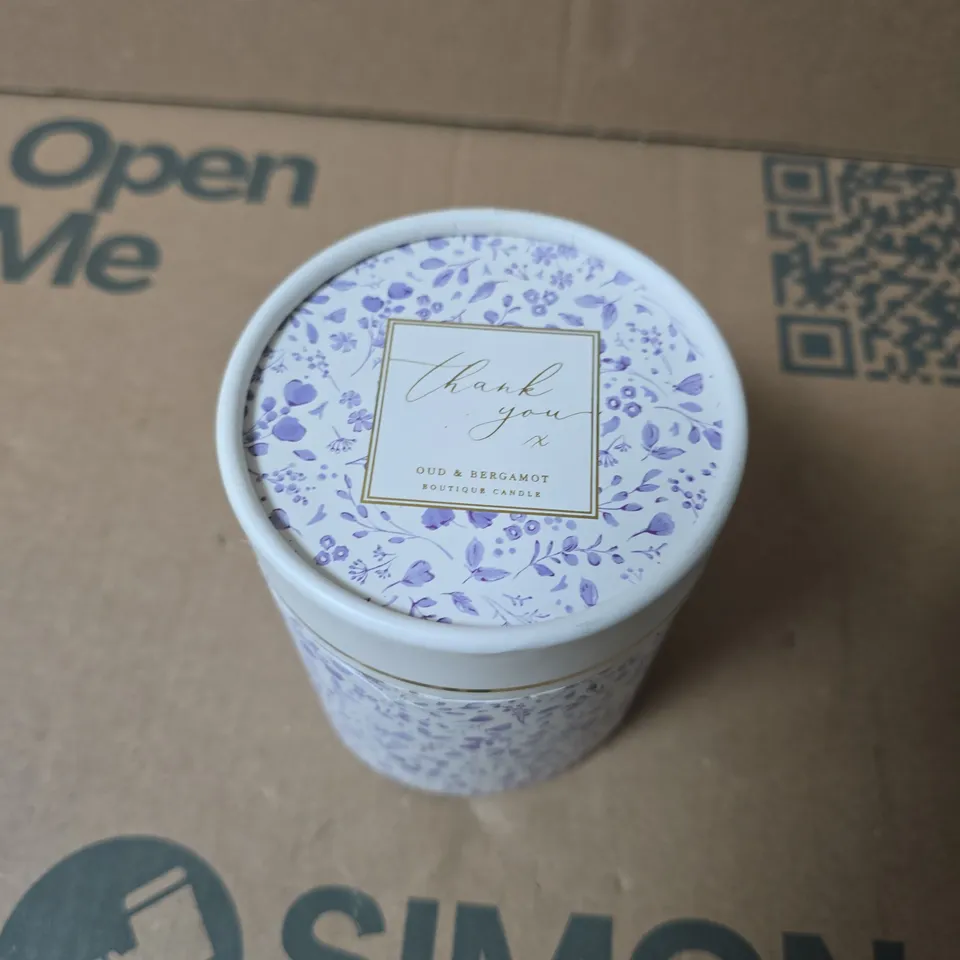 OUD & BERGAMOT BOUTIQUE CANDLE – THANK YOU TIN