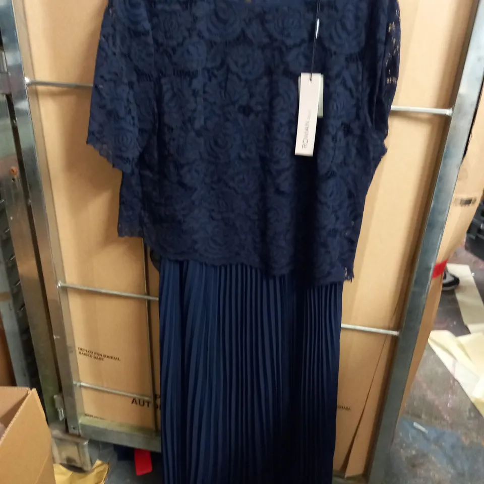 ROMAN LACE AND PLEAT NAVY DRESS - 16