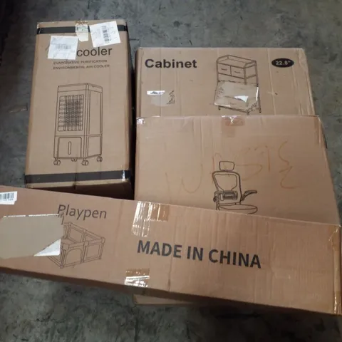 PALLET CONTAINING ASSORTED PRODUCTS INCLUDING CABINET, AIR COOLER, OFFICE CHAIR & PLAYPEN