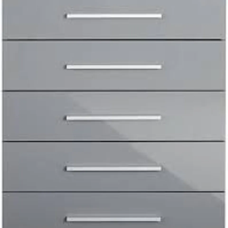 BOXED GRADE 1 PRAGUE GREY GLOSS 5-DRAWER CHEST (1 BOX)