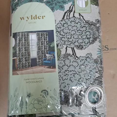 WYLDER NATURE WOODLANDS EYELET LINED CURTAINS - 2 90" / D 54"