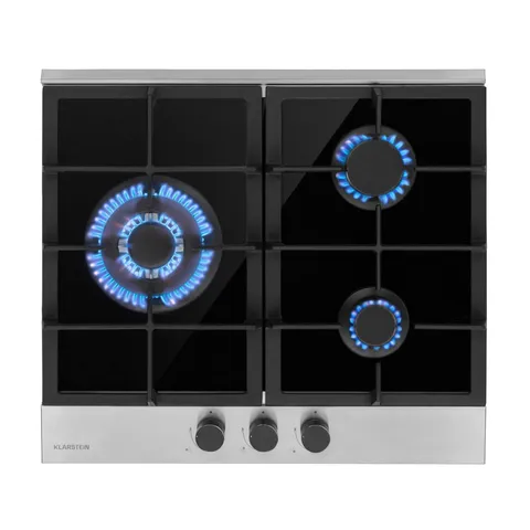 GAS HOB COOKER COOK TOP 3 ALUMINIUM BURNERS GLASS CERAMIC NATURAL GAS 6.2 KW