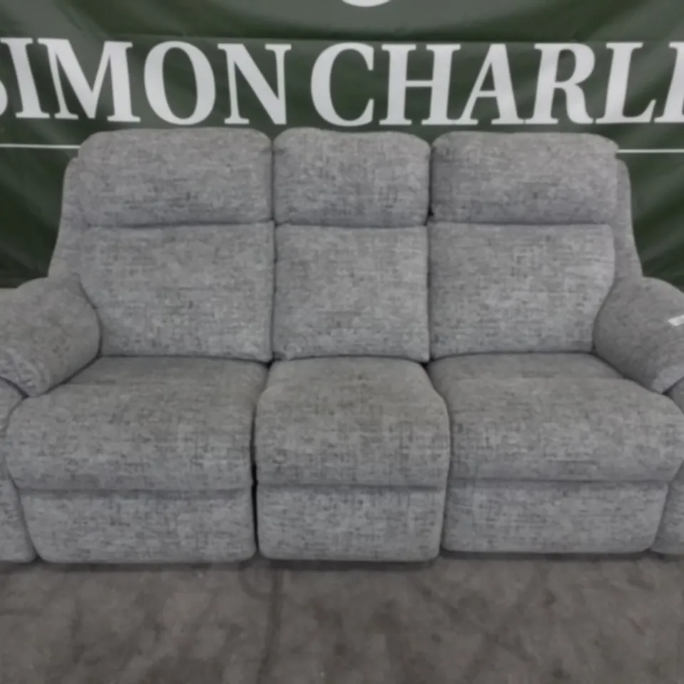 DESIGNER G PLAN MADE KINGSBURY ULTIMA SLATE FABRIC MANUAL RECLINING THREE SEATER SOFA