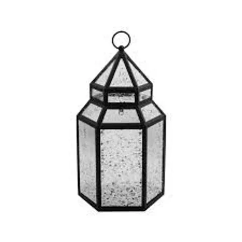 HOME STORIES MERCURY GLASS LARGE LANTERN WITH RICE LIGHTS