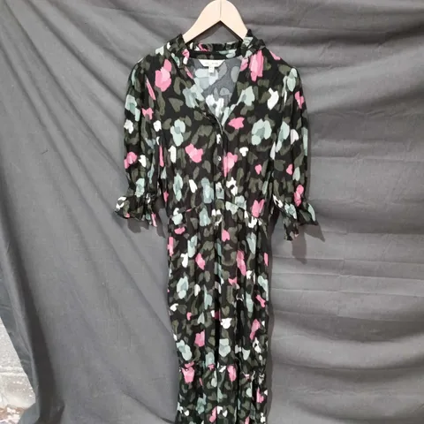 LOVE ROSES WOMEN'S FLORAL PRINT DRESS, BLACK CAMOUFLAGE WITH PINK & GREY, UK 10