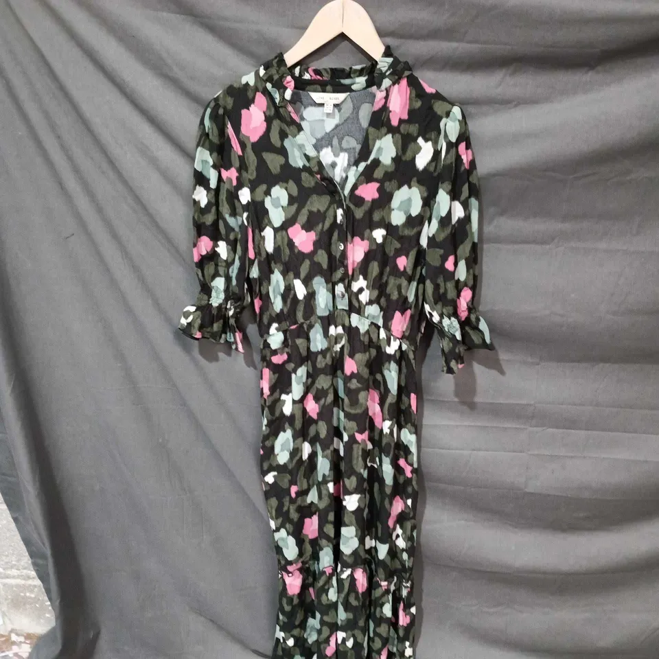 LOVE ROSES WOMEN'S FLORAL PRINT DRESS, BLACK CAMOUFLAGE WITH PINK & GREY, UK 10