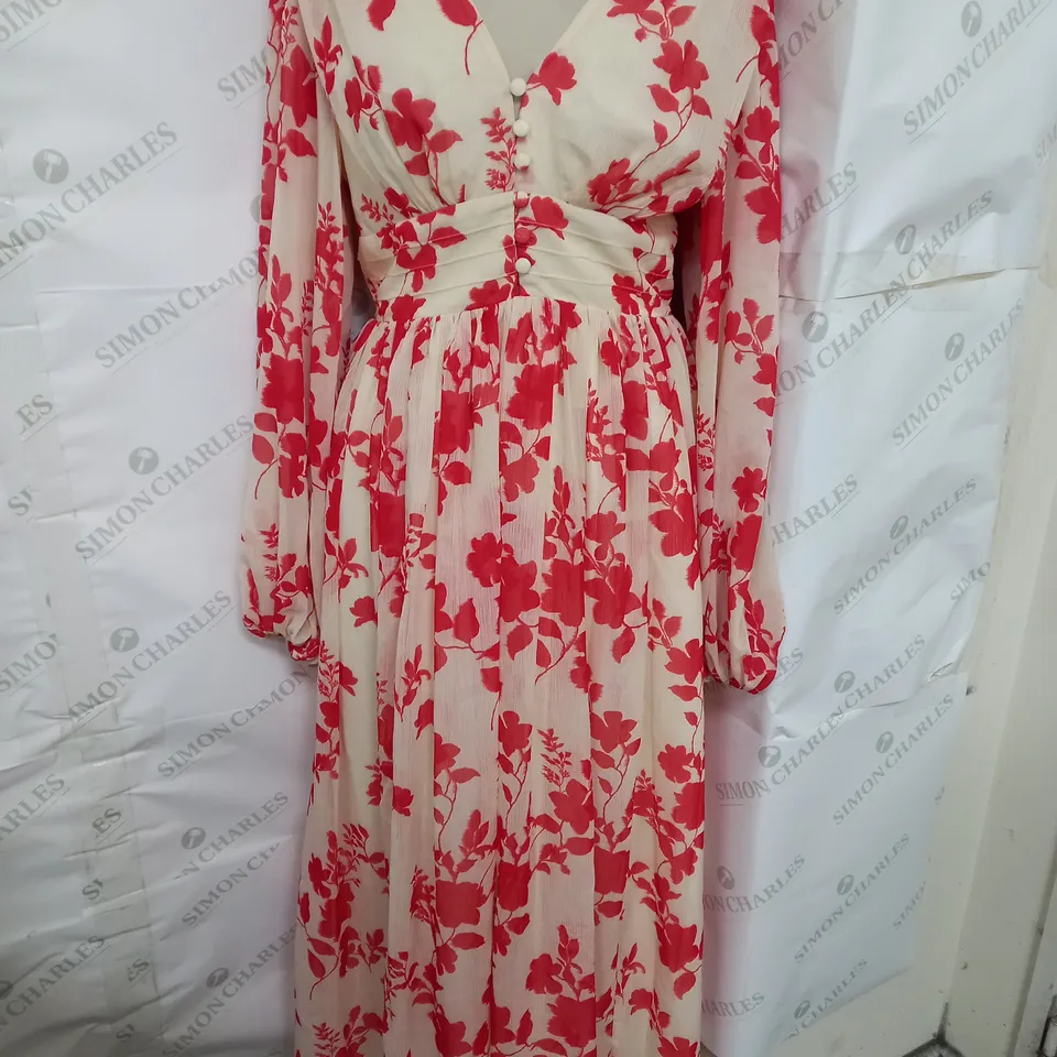 NOBODY'S CHILD ANYA MIDAXI DRESS IN LARGE RED FLORAL SIZE 8