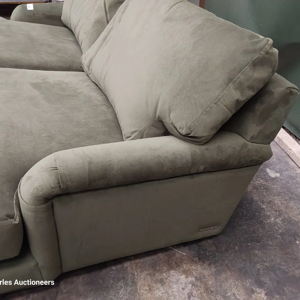 QUALITY BRITISH DESIGNER LOUNGE Co. ROSE THREE SEATER SOFA GREEN PLUSH FABRIC 