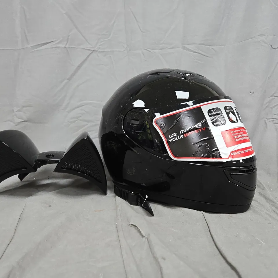 MOTORCYCLE HELMET WITH CAT EAR ATTACHMENT IN BLACK – SIZE MEDIUM - ECE R22-06 CERTIFIED