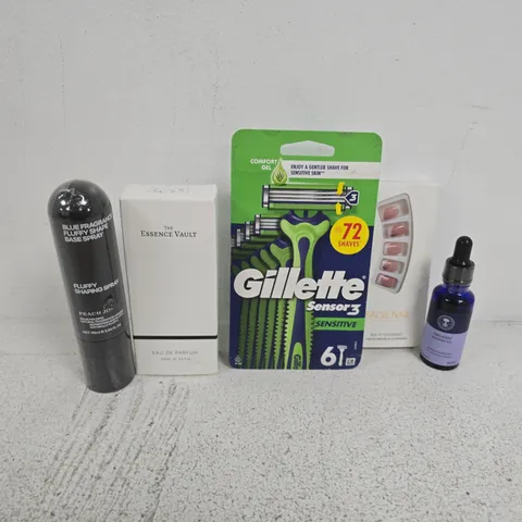 APPROXIMATELY 15 ASSORTED HEALTH & BEAUTY PRODUCTS TO INCLUDE THE ESSENCE VAULT FRAGRANCES, FAKE NAILS, GILLETTE SENSOR3, ETC - COLLECTION ONLY