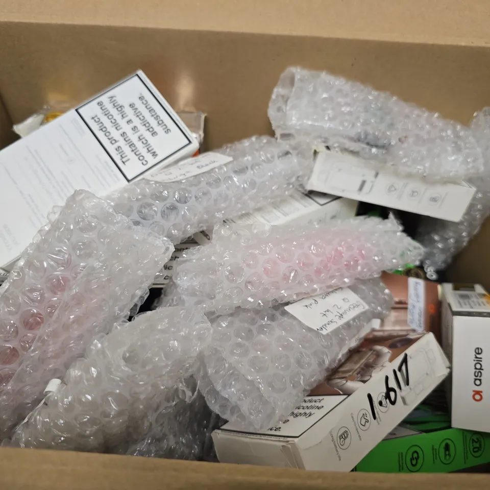 BOX OF APPROXIMATELY 15 ASSORTED E-CIGARETTES PRODUCTS TO INCLUDE - GEEK VAPE , VAPORESSO , ASPIRE 