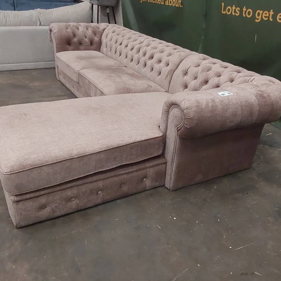QUALITY DESIGNER LAURA RIGHT HAND CORNER CHAISE SOFA - NATURAL