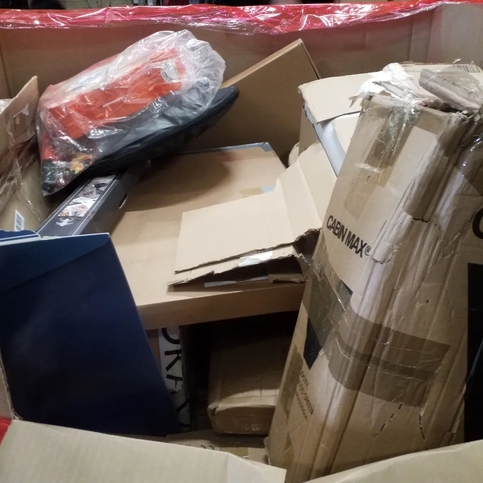 PALLET CONTAINING ASSORTED PRODUCTS INCLUDING PRO VINYL FLOORING CUTTER, ANTI BLUE LIGHT SCREEN PROTECTOR, FLAT PANEL TV WALL MOUNT & RETRACTABLE SAFTEY GATE