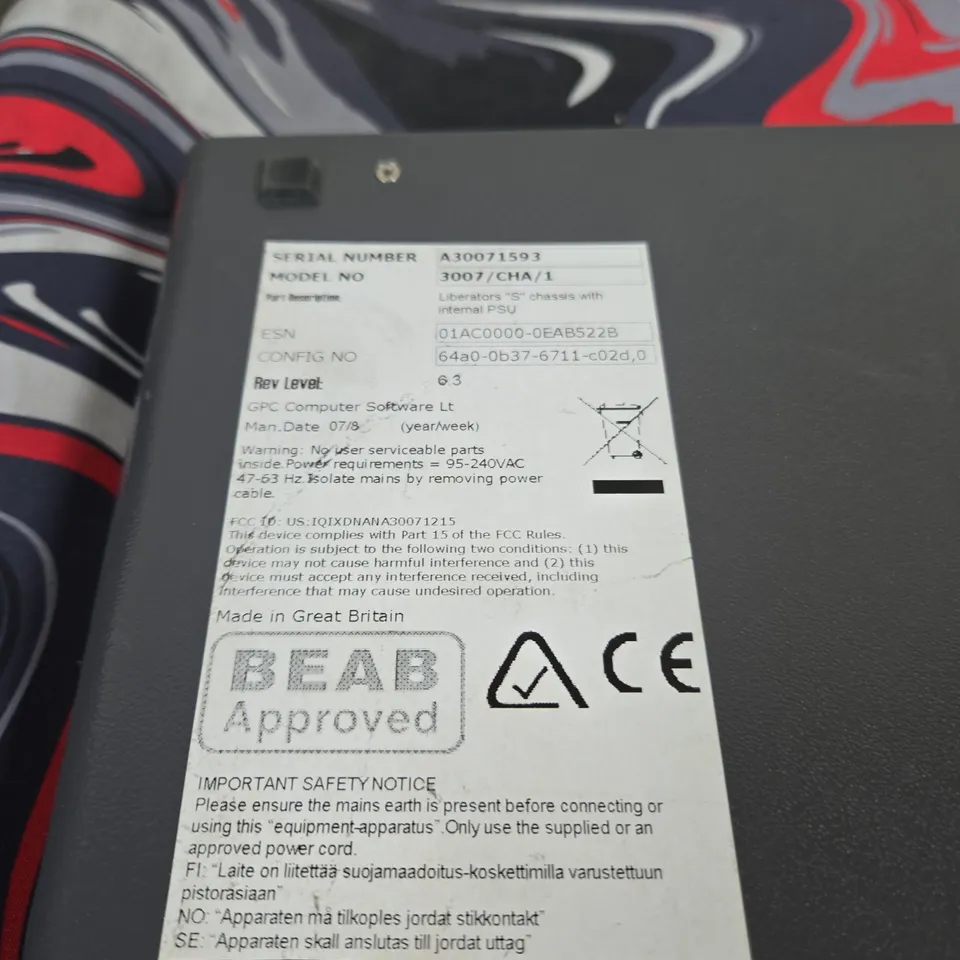 GPC LIBERATOR S CHASSIS WITH INTERNAL PSU – MODEL 3007/CHA/1, SERIAL A30071593