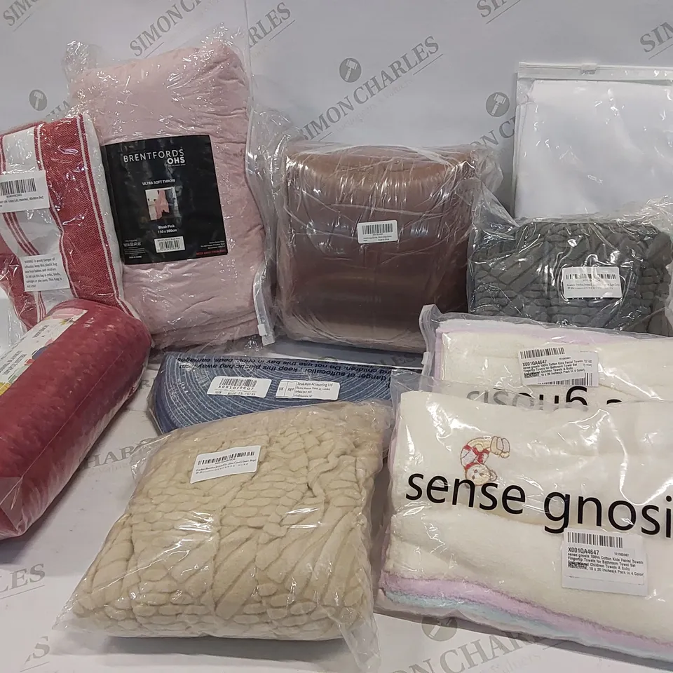 10 BRAND NEW ITEMS TO INCLUDE: FLANNEL BLANKET,CUSHION COVERS, 2 PACKS OF KIDS FACE TOWELS