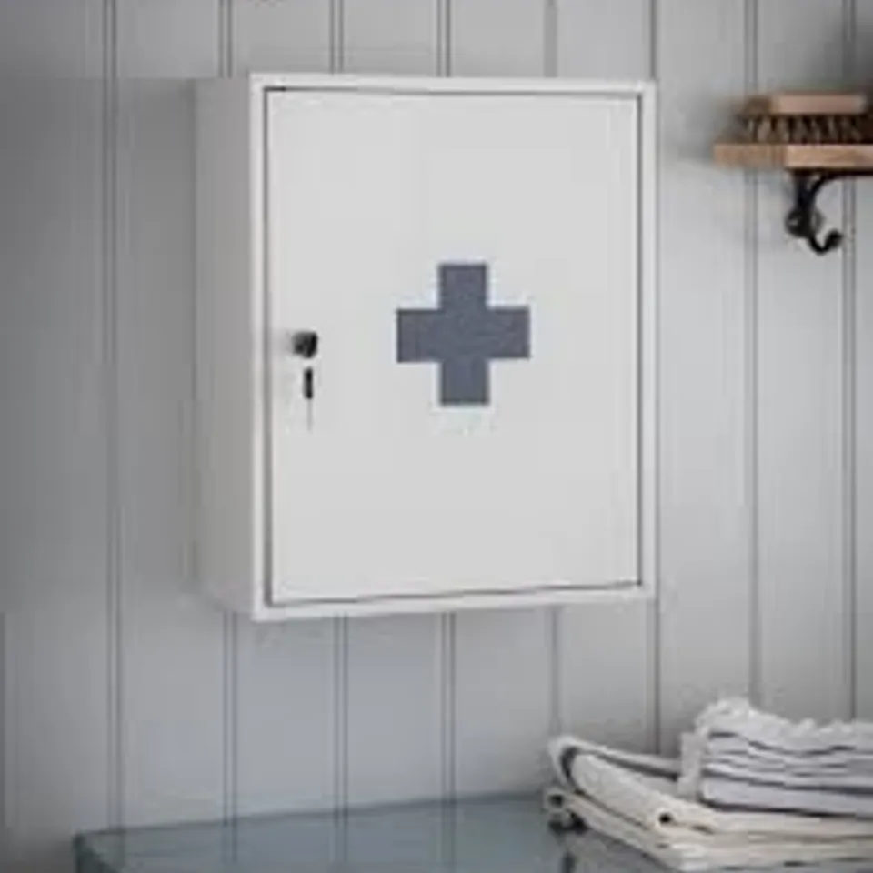 BOXED ORIGINAL FIRST AID WALL CABINET CHALK POWDER COATED STEEL
