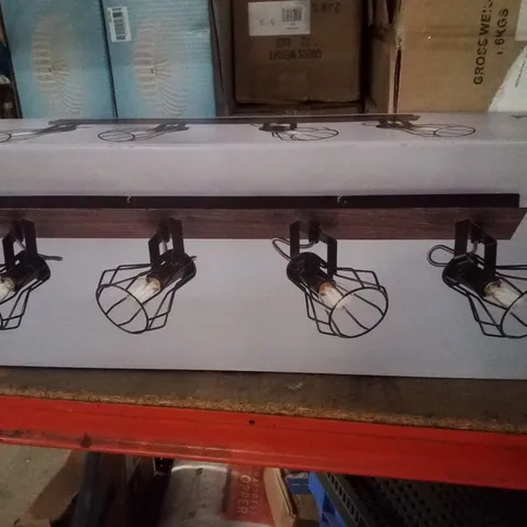 BOXED FULTON 4 LIGHT SPOTLIGHT BAR MATT BLACK & DARK WOOD EFFECT