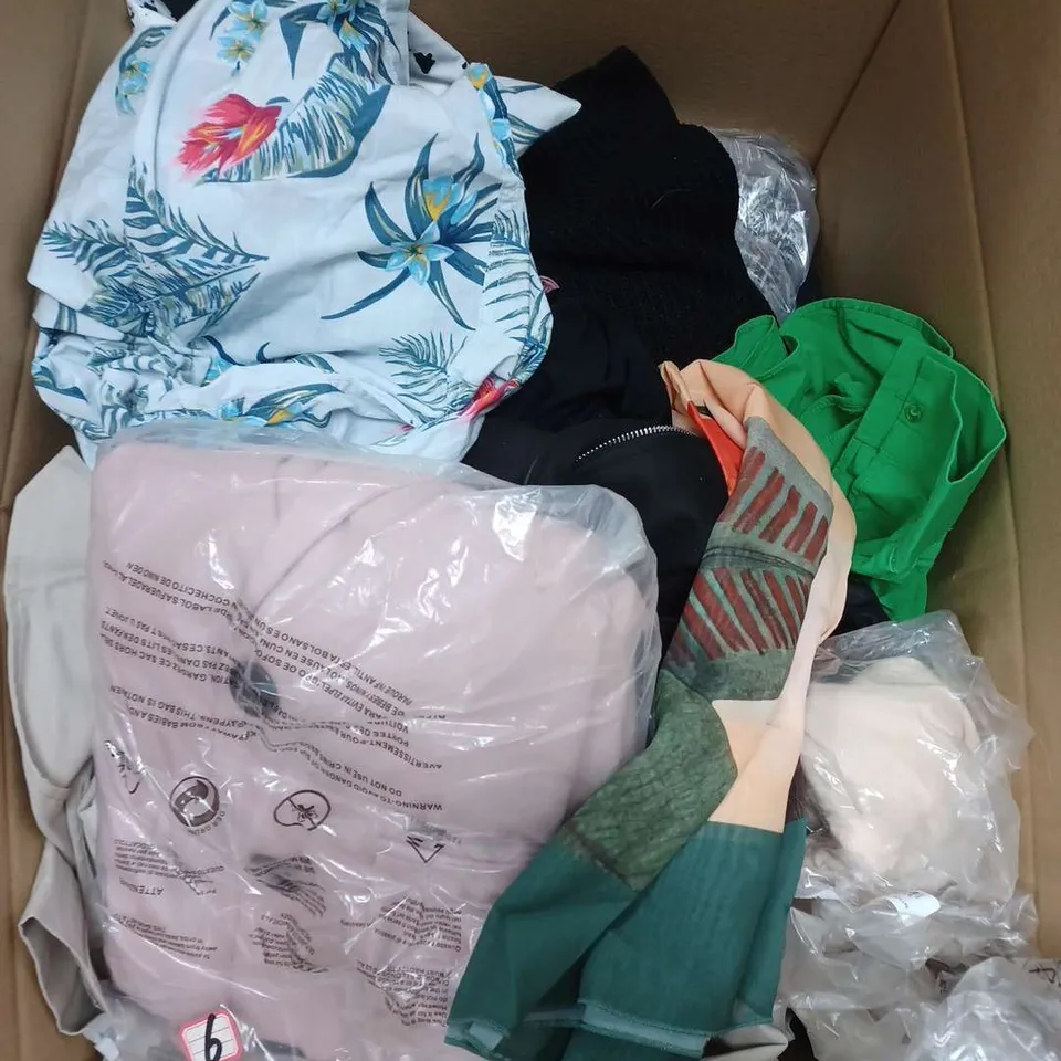 BOX OF APPROXIMATELY 22 ASSORTED CLOTHING ITEMS TO INCLUDE - TROUSERS , WAIST COAT , JACKET ETC