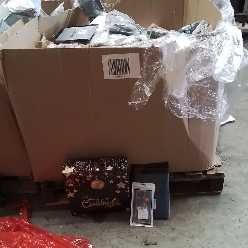 PALLET OF PARTY SUPPLIES,PHONE CASES,TECH AND HOME PRODUCTS TO INCLUDE;TABLET CASE,PHONE CASE, CHRISTMAS DECORATION
