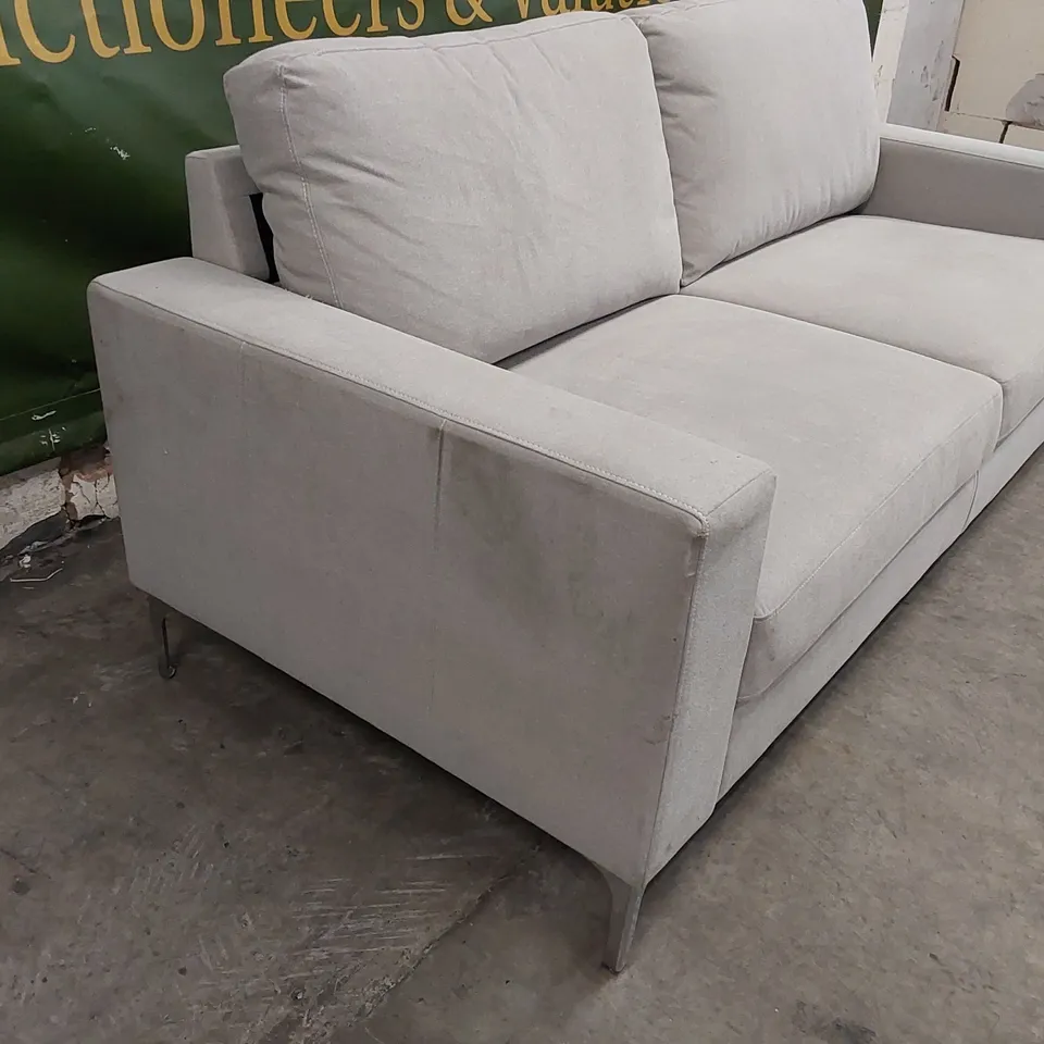 BALTIMORE DOVE GREY PLUSH FABRIC 3 SEATER SOFA