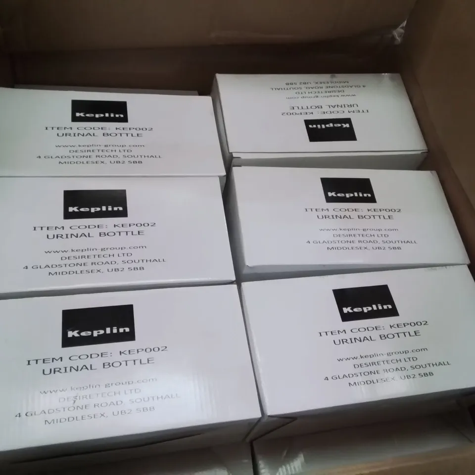 BOX CONTAINING APPROXIMATELY 50 KEPLIN URINAL BOTTLES 