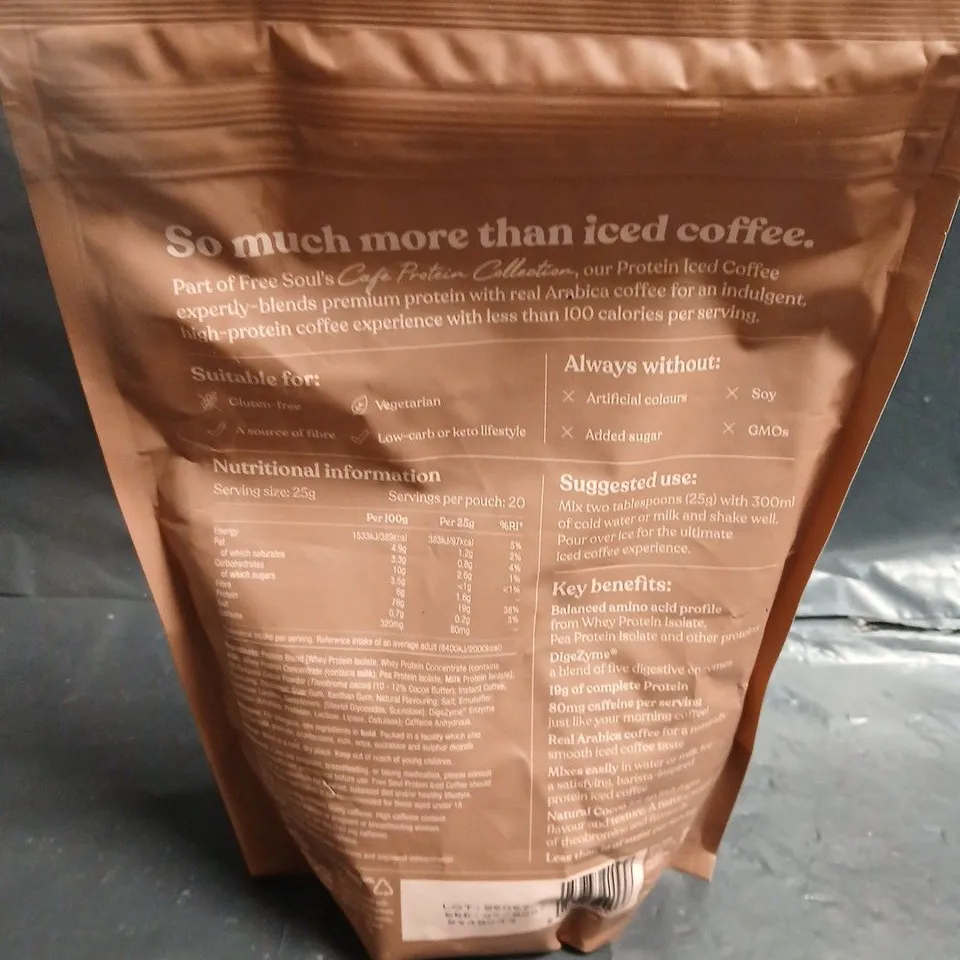 SEALED FREE SOUL PROTEIN ICED COFFEE – CAFÉ FRAPPÉ, 20 SERVINGS POUCH