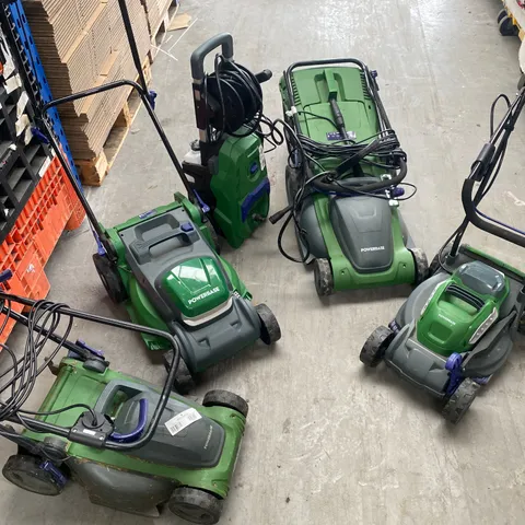 FIVE ASSORTED POWER BASE ITEMS TO INCLUDE: LAWN MOWERS, PRESSURE WASHER 