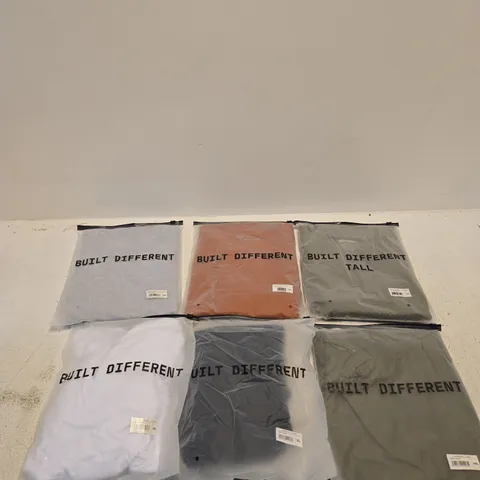 SET OF APPROXIMATELY 20 ASSORTED BUILT DIFFERENT T-SHIRTS/SHIRTS IN VARIOUS COLOURS AND SIZES