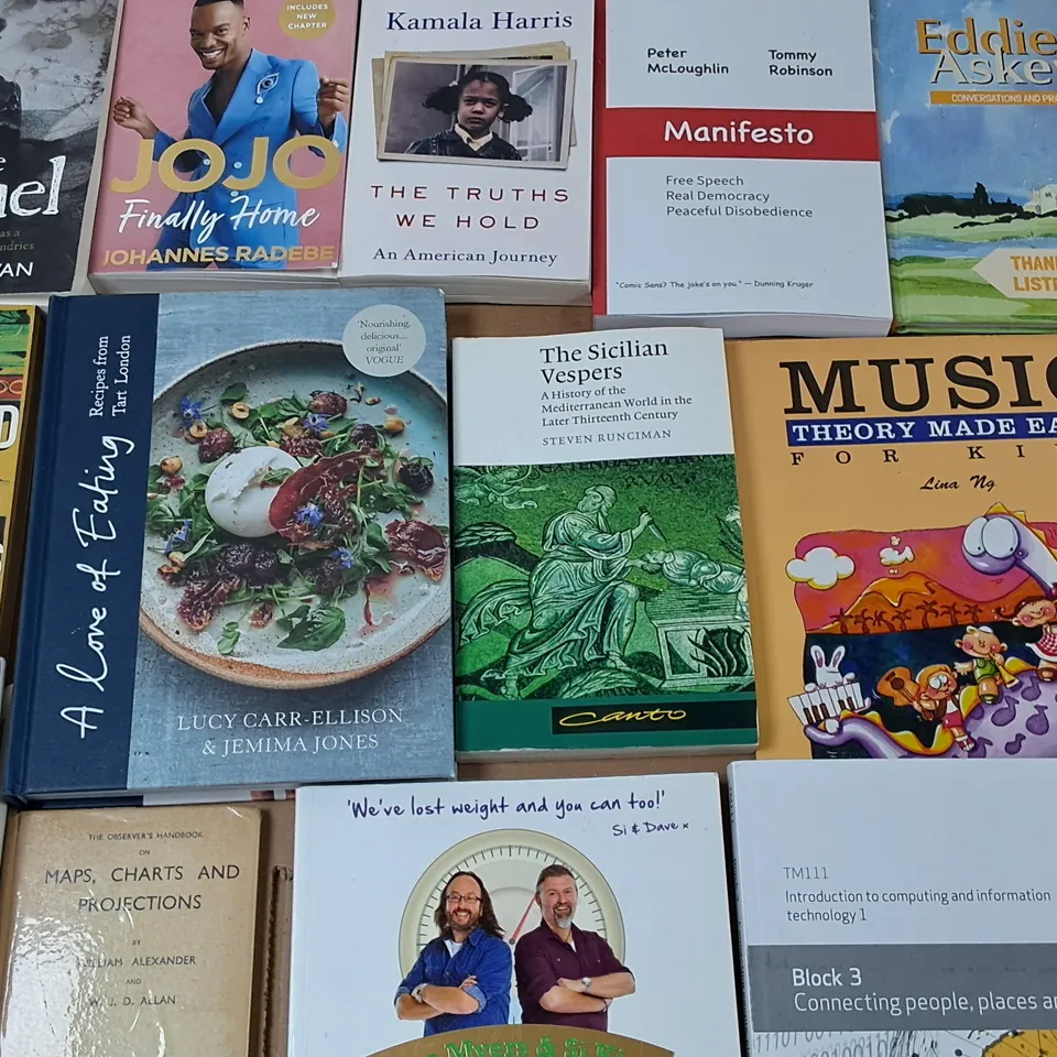 LARGE QUANTITY OF ASSORTED BOOKS TO INCLUDE A LOVE OF EATING COOKBOOK, GIRL IN THE TUNNEL AND MOBY PORCELAIN