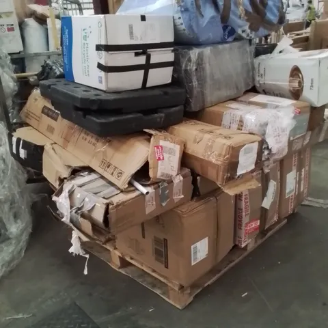 PALLET OF ASSORTED HOUSEHOLD GOODS AND PRODUCTS TO INCLUDE;TUBE TENTS,CUSHION,PARASOL BASE