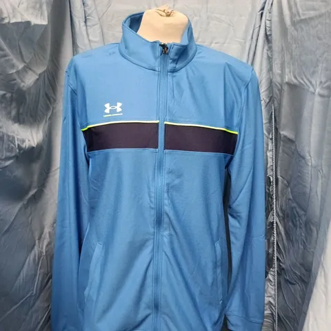 UNDER ARMOUR CHALLENGER TRACKSUIT JACKET – MEN'S MEDIUM (UK M) – BLUE WITH NEON PIPING