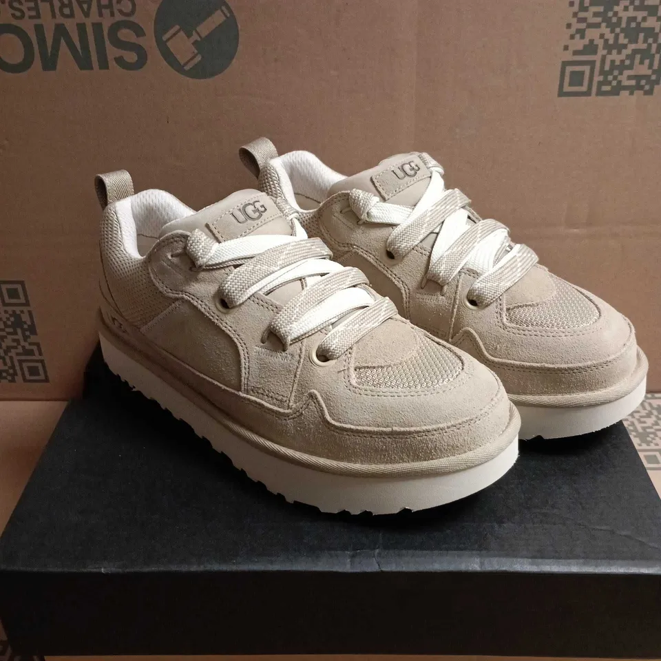 BOXED PAIR OF UGG TRAINERS – BEIGE/STONE, UK 8