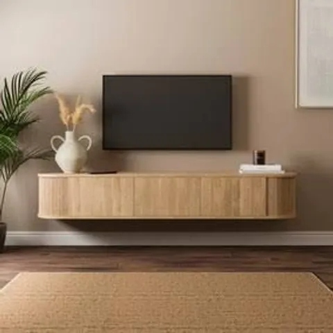 BOXED MATEO WALL MOUNTED TV UNIT, OAK WOOD EFFECT