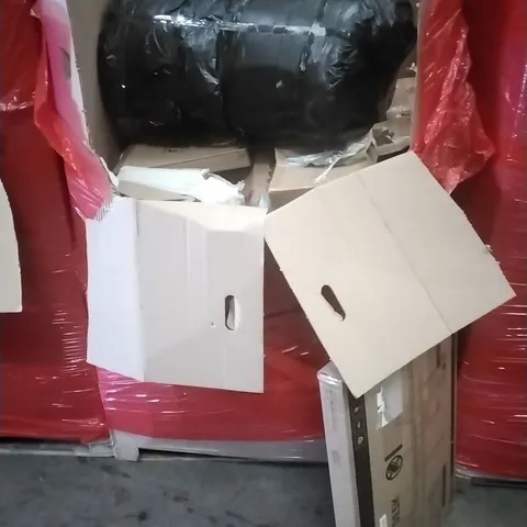 A PALLET CONTAINING ASSORTED HOUSEHOLD GOODS AND PRODUCTS TO INCLUDE;L SHAPED DESK, MATTRESS, TELESCOPIC LADDER, BOXED FURNITURE ETC