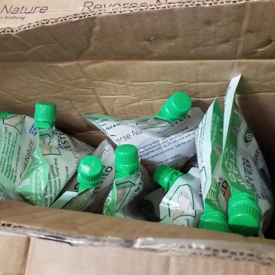 PALLET OF 80 BOXES EACH CONTAINING APPROXIMATELY 10 REVERSE NATURE FOAMING HAND SANITISER 500ML BAGS