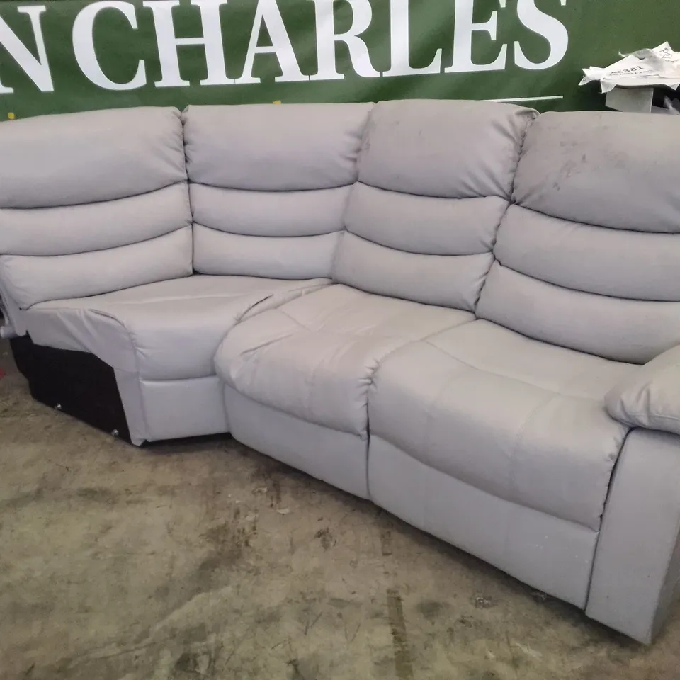 QUALITY DESIGNER SORRENTO LIGHT GREY LEATHER MANUAL RECLINING CORNER GROUP (MISSING RHF SECTION)