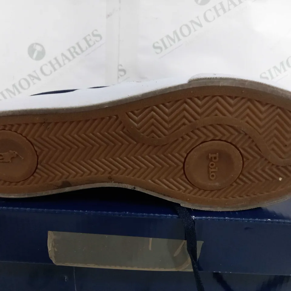 BOXED PAIR OF POLO RALPH LAUREN SAYER LOW TOP TRAINERS IN SUEDE - NAVY - UK 7
