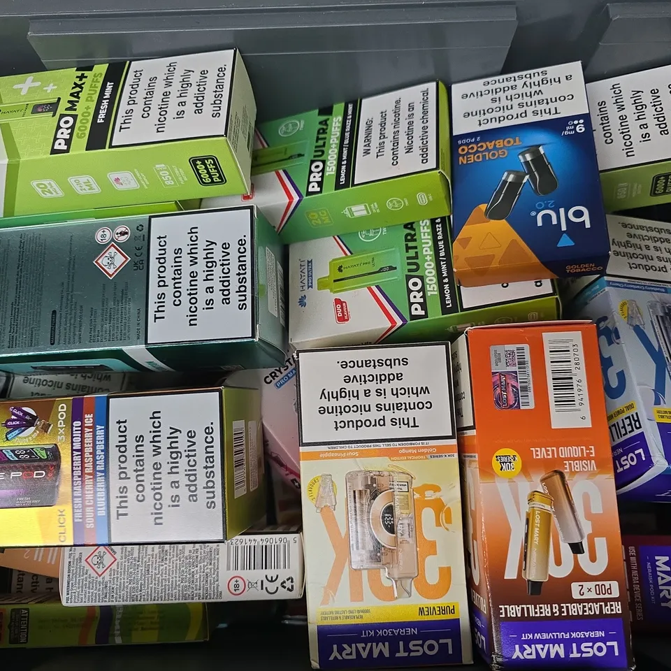 APPROXIMATELY 20 ASSORTED E-CIGARETTE PRODUCTS TO INCLUDE BRANDS SUCH AS PINE POD, HAYATI, LOST MARY, ETC - COLLECTION ONLY