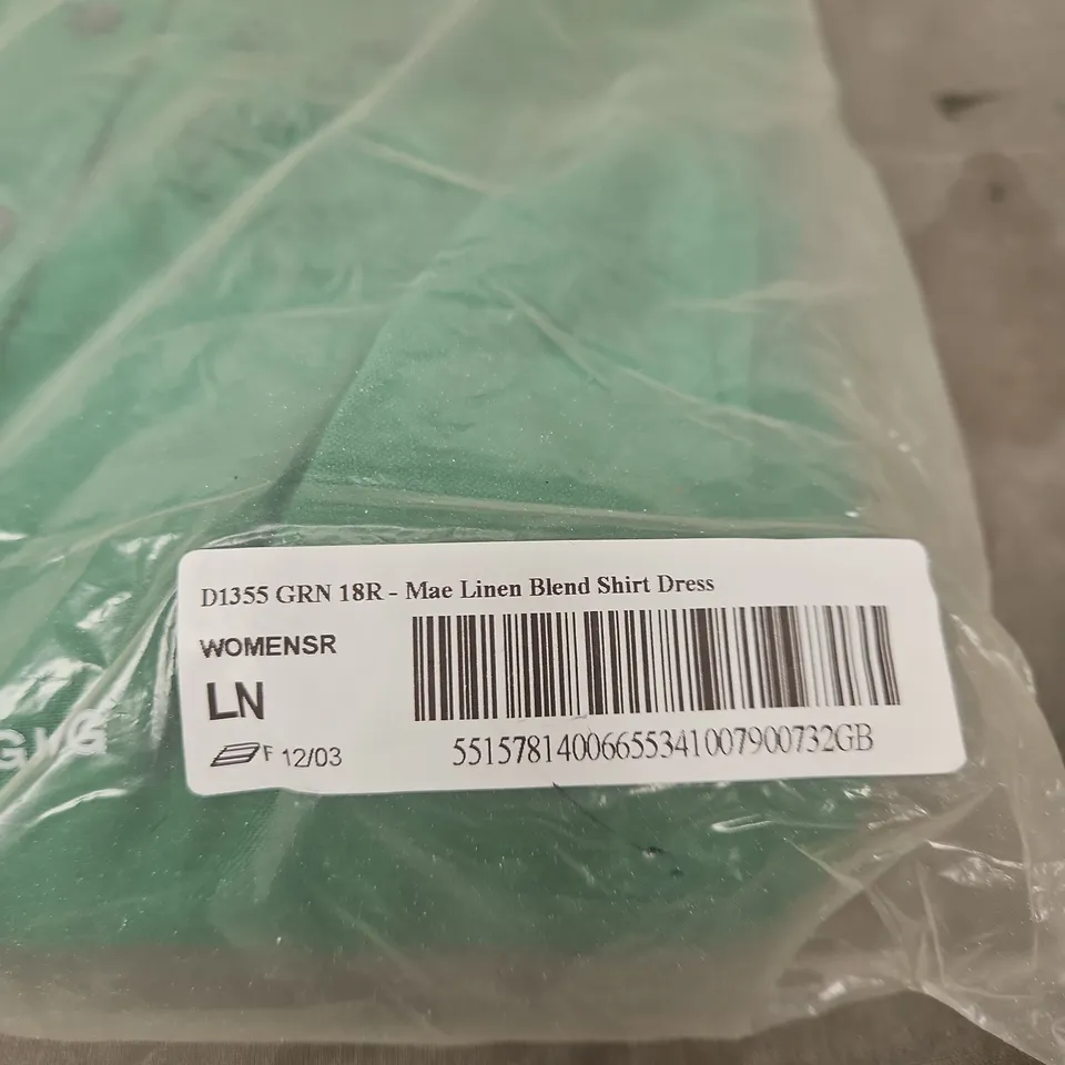 BODEN MAE LINEN BLEND SHIRT DRESS – GREEN, WOMEN'S SIZE 18R