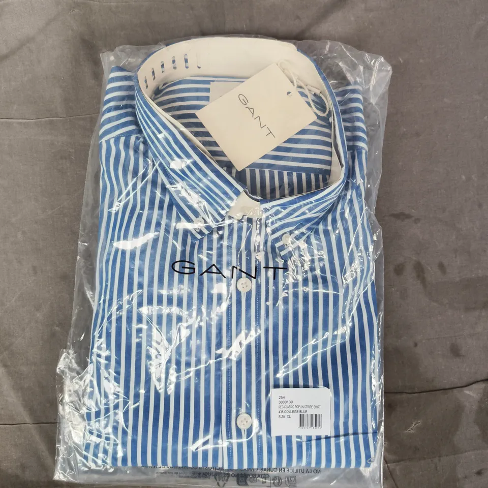 BAGGED GANT CLASSIC POPLIN STRIPE SHIRT IN COLLEGE BLUE SIZE XL