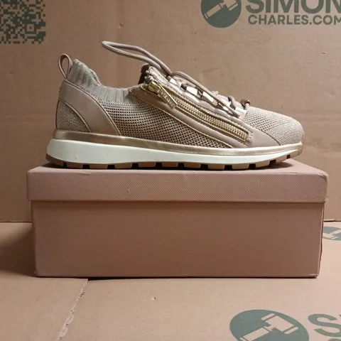 BOXED PAIR OF CARVELA PACE ZIP KNIT TRAINERS IN TAUPE SIZE EU 42