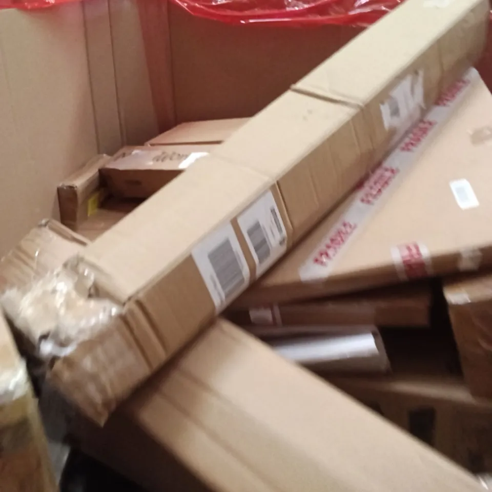 PALLET OF ASSORTED ITEMS TO INCLUDE - MULTIFUNCTION CURTAIN ROD, PORTABLE AIR COOLER, BLACK LEATHER GYM BAG